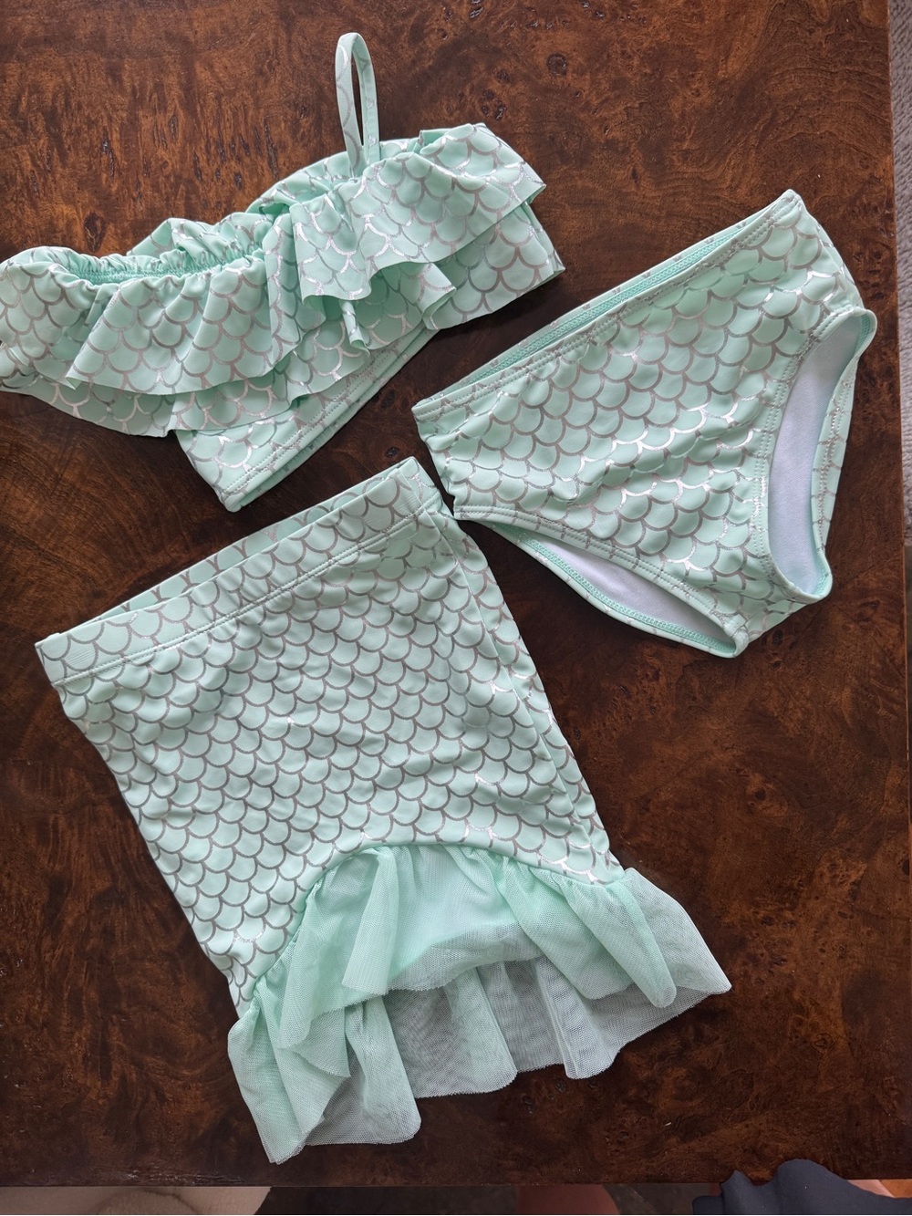 Janie and Jack Mint Mermaid Tail Bikini with Tulle Cover Up Skirt 18-24